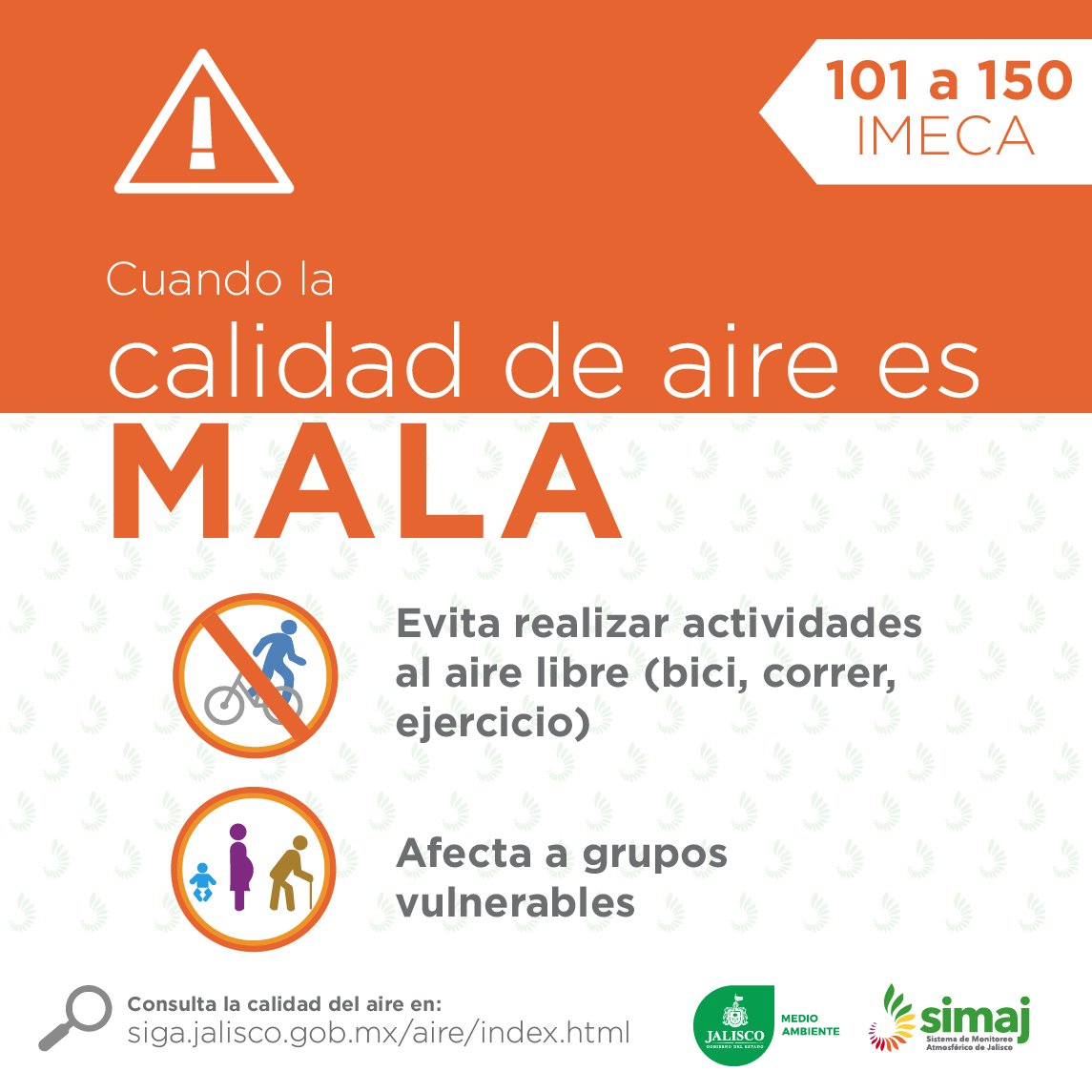 mié 12:00 p.m. En #AMG la #CalidadDelAire es : MALA, nivel máximo registrado 132 puntos IMECA en Las Pintas #AireySalud