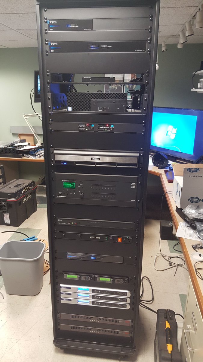 TheReal_Gregg's tweet photo. Finishing up another one @Crestron @LifesizeHD @araknisnetworks @Symetrix_Inc @StewartAudio @SoundControlTec https://t.co/5nFqeeiwyP