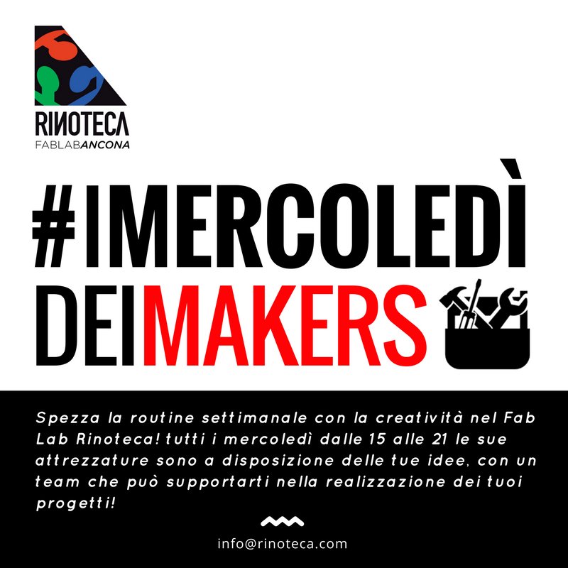 Spezza la routine settimanale con la creatività nel nostro laboratorio di #artigianatodigitale!
#imercoledìdeimakers ☞ rinoteca.com/i-mercoledi-de…
#fablabancona #fablabrinoteca #fablab #digitalfabbrication