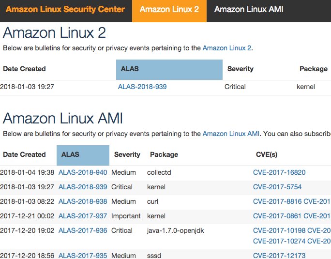 ippo_n's tweet image. お。Amazon Linux Security Center  alas.aws.amazon.com/#ALAStable にAmazon Linux 2 の項目が追加されてる 脆弱性の数が増えたら変わりそうなインタフェースだけど暫定としては分かりやすい #AWS #EC2 #AmazonLinux2