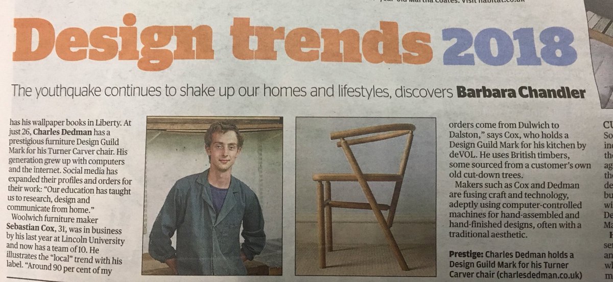 Make sure you pick up a copy of tonight’s <a href="/standardnews/">Standard News</a>. #DesignGuildMark holder <a href="/CharlesDedman/">Charles Dedman</a> is featured in <a href="/sunnyholt/">Barbara Chandler</a>’s article on Design Trends 2018! #Youthquake