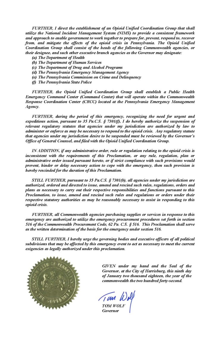 GovernorShapiro's tweet photo. Here's the full Statewide Disaster Declaration I just signed to further combat the heroin and opioid epidemic in PA. https://t.co/zLQQl353qx https://t.co/aOSe3ZBWNk
