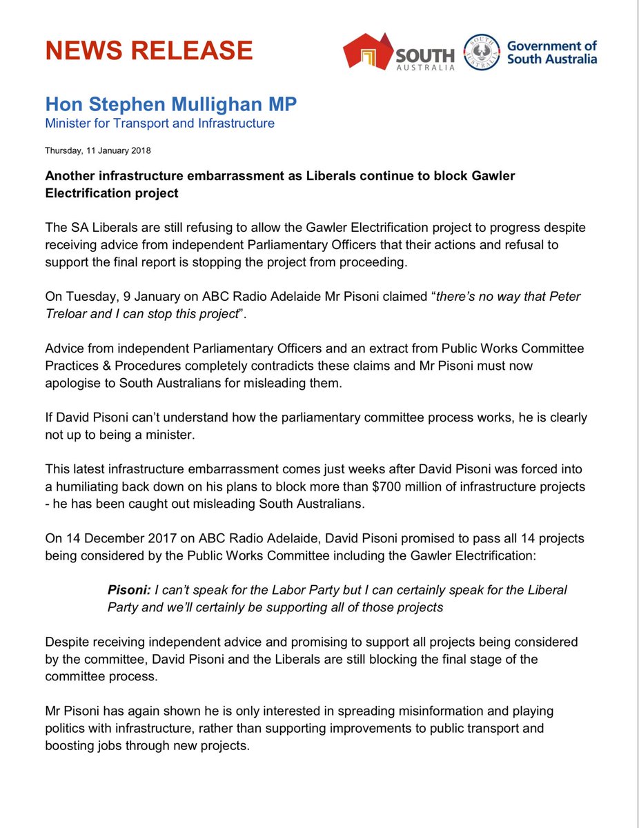 alpsa's tweet photo. The SA Liberals continue to block the Gawler Electrification project.

The Liberals seem hell-bent in blocking this project putting South Australian jobs at risk and denying the northern suburbs a new improved modern train service. https://t.co/dzys5PfX7y