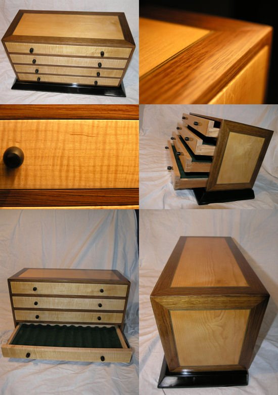 cbcmdesign's tweet image. Custom drawers for a pen collector. Made from reclaimed pine, reclaimed oak, flame maple drawer fronts, and ebony handles/plinth