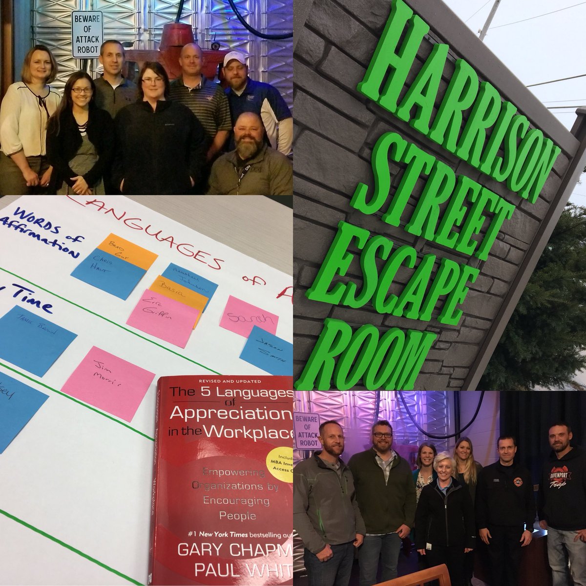 ScottJVan's tweet photo. @cityofdavenport Strengths Institute learned #Appreciation in the Workplace is critical to people enjoying their jobs, doing their best work, and working over the long haul. Plus, you get some fun time @ Harrison Street #escaperoom #StrengthsMatter #CanWeGetOut #DavenportNeXt https://t.co/TLWFHE7Mv0