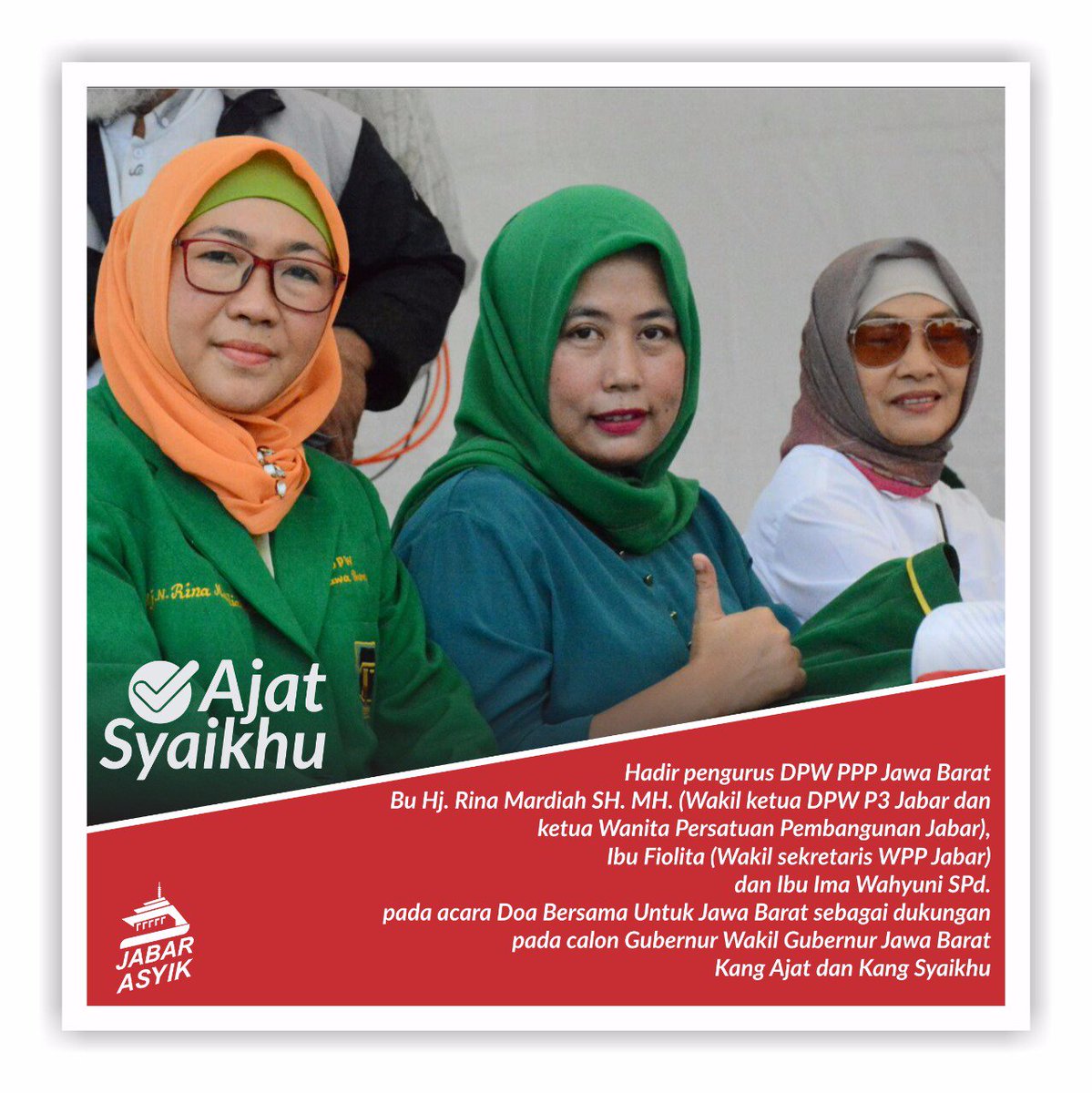 setiaone83's tweet photo. Do'a bersama sbelum pendaftaran pasangan #JabarAsyik #AjatSyaikhu ke KPU Jawa Barat #PilgubJabar2018 di Monumen Perjuangan Rakyat Jabar (11/1). Dihadiri ibu Neti-orasi, pimpinan Parpol Koalisi #koalisireuni (PKS, Gerindra, PAN, PBB, PPP), KH.Nonop Hanafi,  akh.Muzammil Hasballah. https://t.co/uMX0F1Q8gt