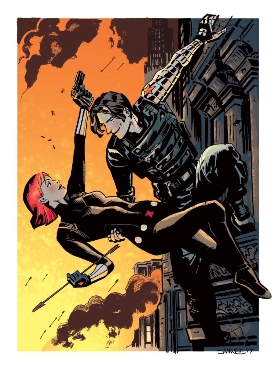 Quick evening cool-down with <a href="/ChrisSamnee/">CHRIS SAMNEE</a> Black Widow &amp; Bucky inks.