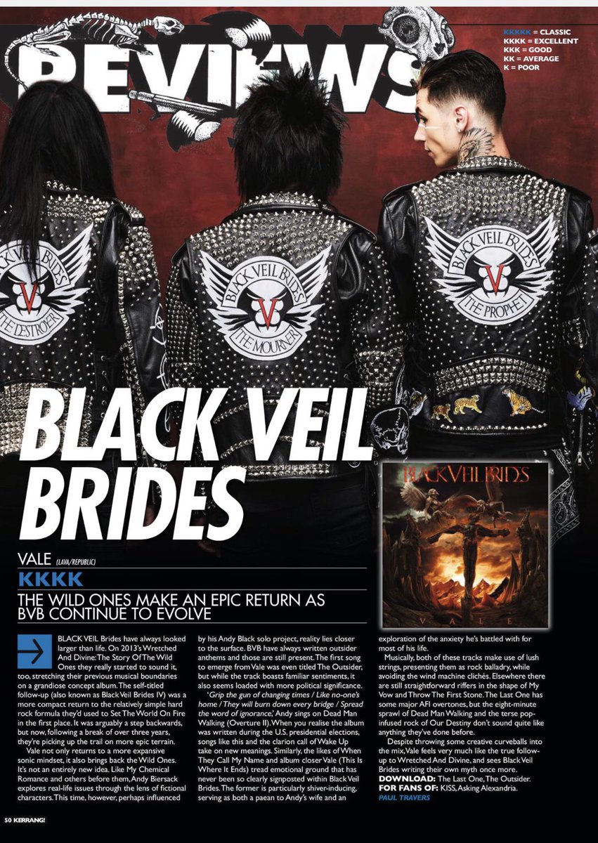 BeerAndBats's tweet photo. Great to see BVB back in @KerrangMagazine. Boys are featured in Ray Zell’s Pandora, “The Last One” is #8 on their Rock Chart and there’s even a 4 K review of BVB’s new album “Vale.” Tour starts tonight in SLC. Life is very good for the BVB Army! 😁 #MAKEVALENUMBERONE January 12 https://t.co/nIgF5M1b2S