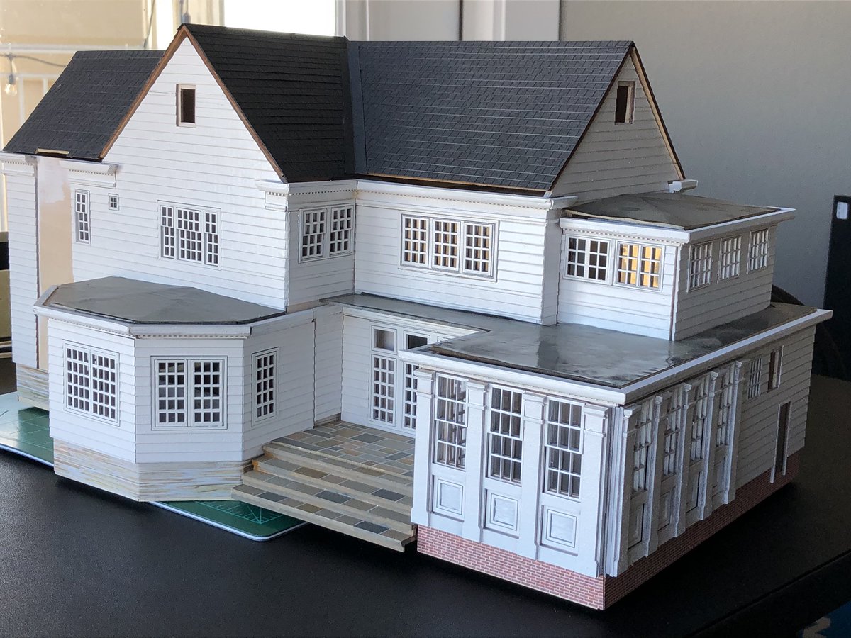drugcardadvisor's tweet photo. My latest “for fun” model. It’s a 1850s classic revival style house in Park Ridge Illinois. It needs a little work still but I’m liking it. #scratchbuilder https://t.co/5UuKOb2nK4