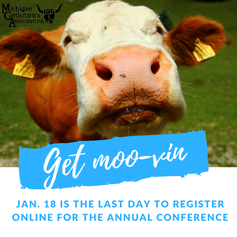MICattlemen's tweet photo. Online registration for the Annual Conference is ending on Jan. 18. Make sure to submit your registration today at https://t.co/844nQ0XpRj. The Annual Conference is taking place Jan. 20. https://t.co/GlBadCymZT
