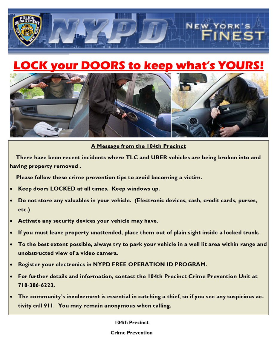 NYPD104Pct's tweet photo. Help prevent auto theft by following these tips! https://t.co/AznE3jMG7Y