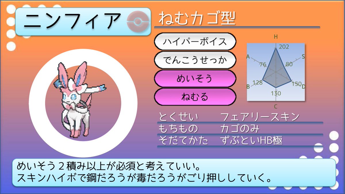 Uzivatel てつぼう ポケモン育てて3000匹 Na Twitteru ポケモンusum育成サンプル めいそうニンフィア 積んで眠ネゴしてごり押しします 防御特化しましたが特防の方が高いので 可能ならば特殊相手に積んでいくのがベターです