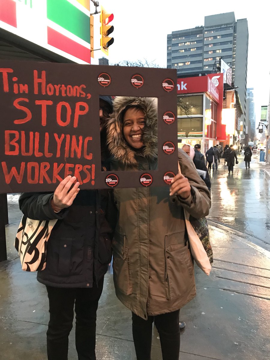 DeenaLadd's tweet photo. Stop bullying @TimHortons workers is the popular poster today! #IstandwithTimHortons #15andFairness #canlab https://t.co/IyeH4pc01P