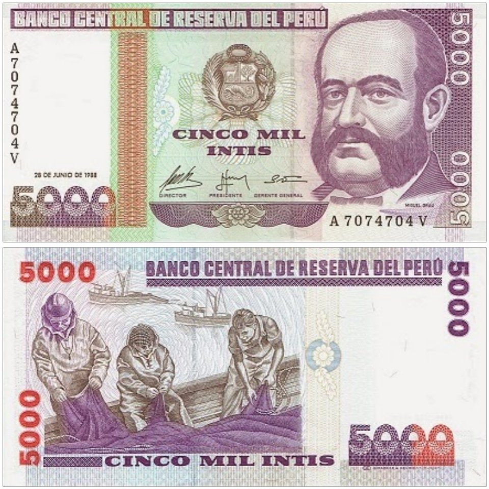 NumismaticaBlog's tweet photo. Perú - 5000 Intis. 
#Numismatica #billetes #monedas #peru #intis #notafilia #numismatic #coin #banknotes #banknotesoftheworld #billetesdelmundo https://t.co/Gnx1UCSrcE