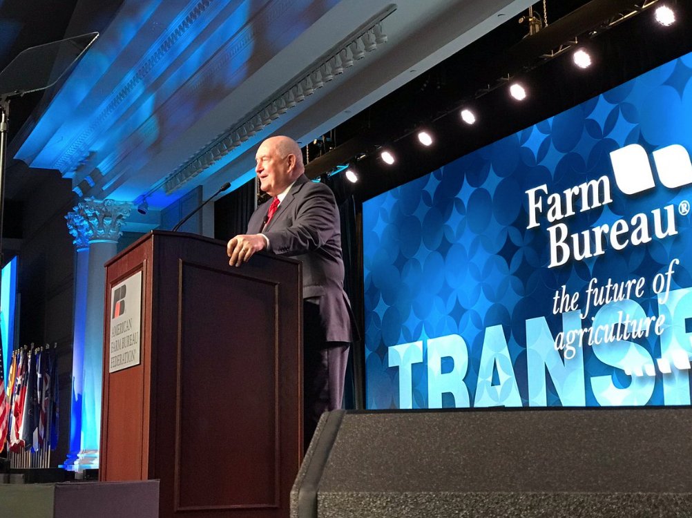 OfficialRFDTV's tweet image. Sec. of Agriculture @SecretarySonny addressed the American @FarmBureauFederation this AM in #Nashville at the #AFBF18. WATCH: ow.ly/Z0Oo30hEGva