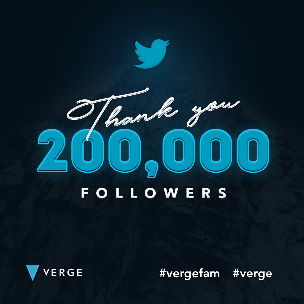 vergecurrency's tweet image. We've reached 200k followers on twitter! Thank you to all of the $XVG family for spreading the word!