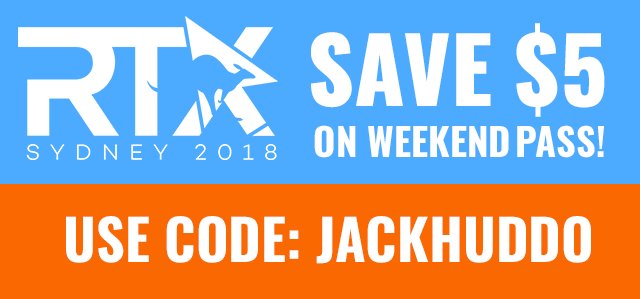 JackHuddo's tweet image. OI! @RTXSydney is just around the corner 😁 I am super excited to see everyone.

If you are too and are wanting to purchase tickets, use my code "JackHuddo" and save some $$!

rtxsydney.com