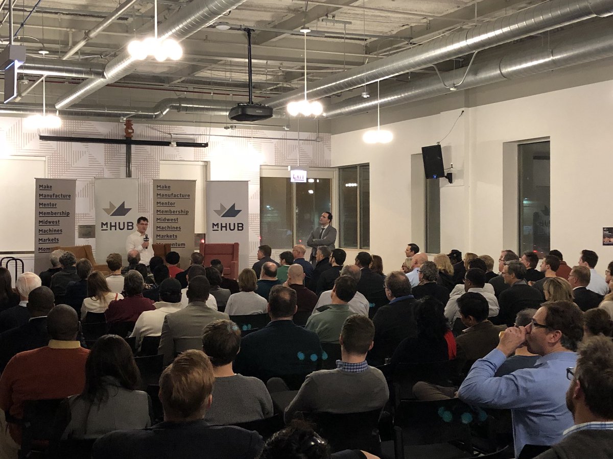 mlederer's tweet photo. Full house for @mHUBChicago #IndustryDisruptors tonight. MHUB member #OceanComm pitches to open the evening. https://t.co/3CpD3CelTF