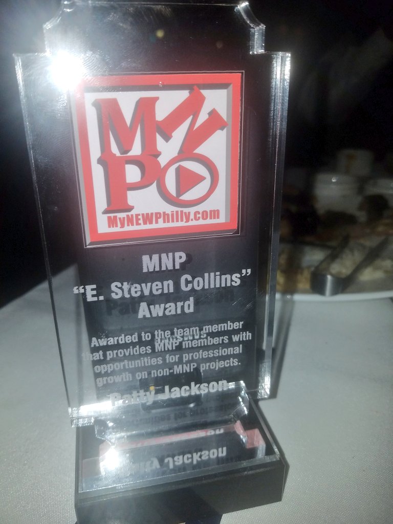 MsPattyJackson's tweet photo. Thank you for this honor! #MyNewPhilly #Phillycious @MyNewPhilly I love working with you guys ...what an honor to get this award in the name of #ESTEVENSCOLLINS https://t.co/UOrZh1RfEO