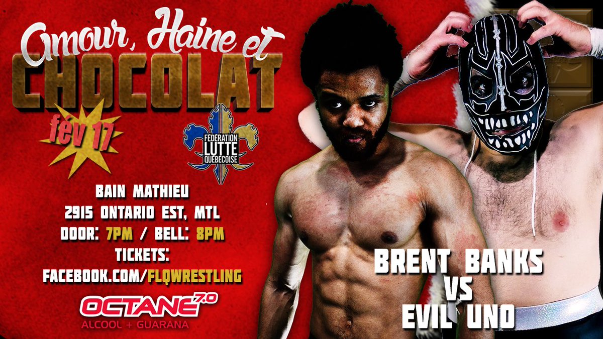 FLQWrestling's tweet photo. RT! @_banks vs @EvilUno on Feb 17 in #Montreal filmed for @FiteTV at @bainmathieu! Who will prevail?Tickets on sale on our #Facebook page! Get your #VDayPrep on! #wrestling #prowrestling #flq #montreality #indywrestling #fite https://t.co/g7w5uHDDHS