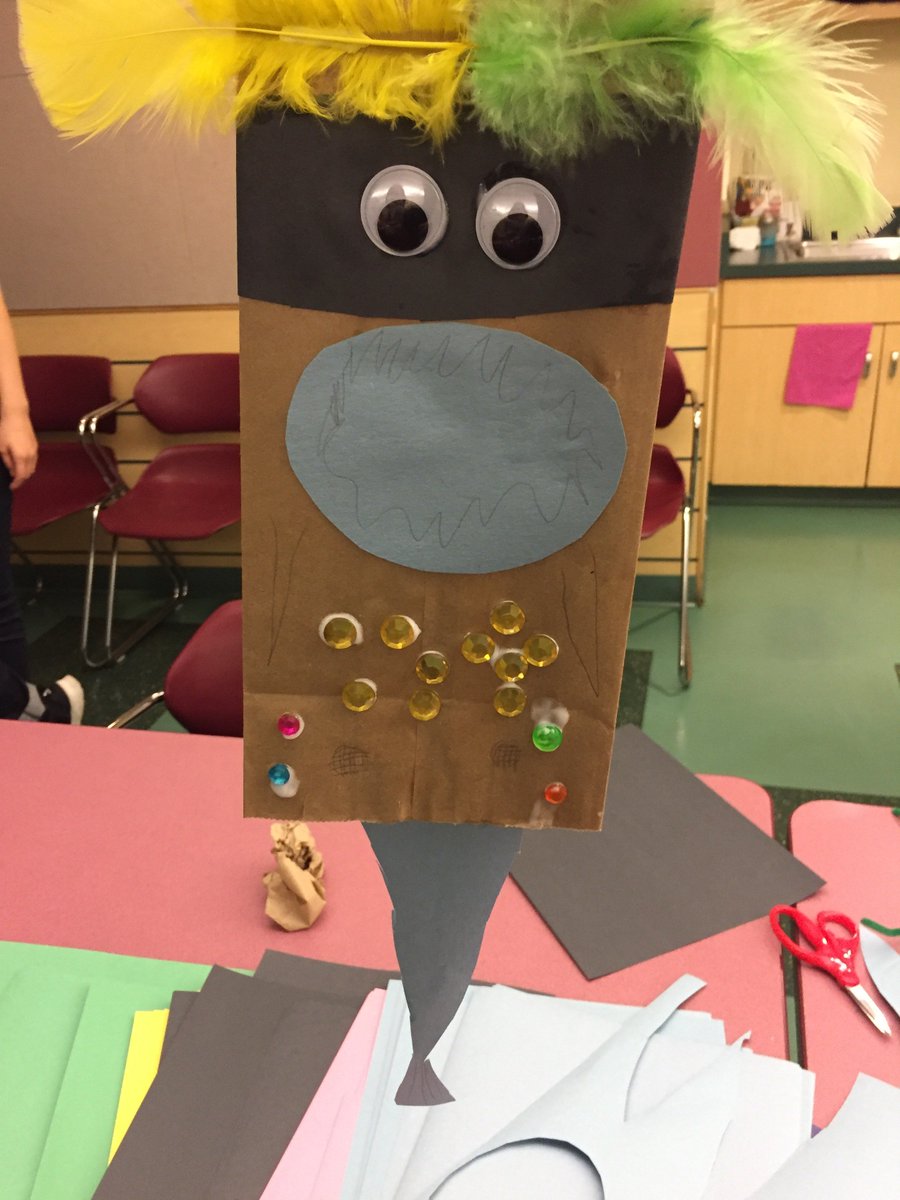 PioPicoLibrary's tweet image. Paper bag puppets made in Arts and Crafts today. Huzzah!