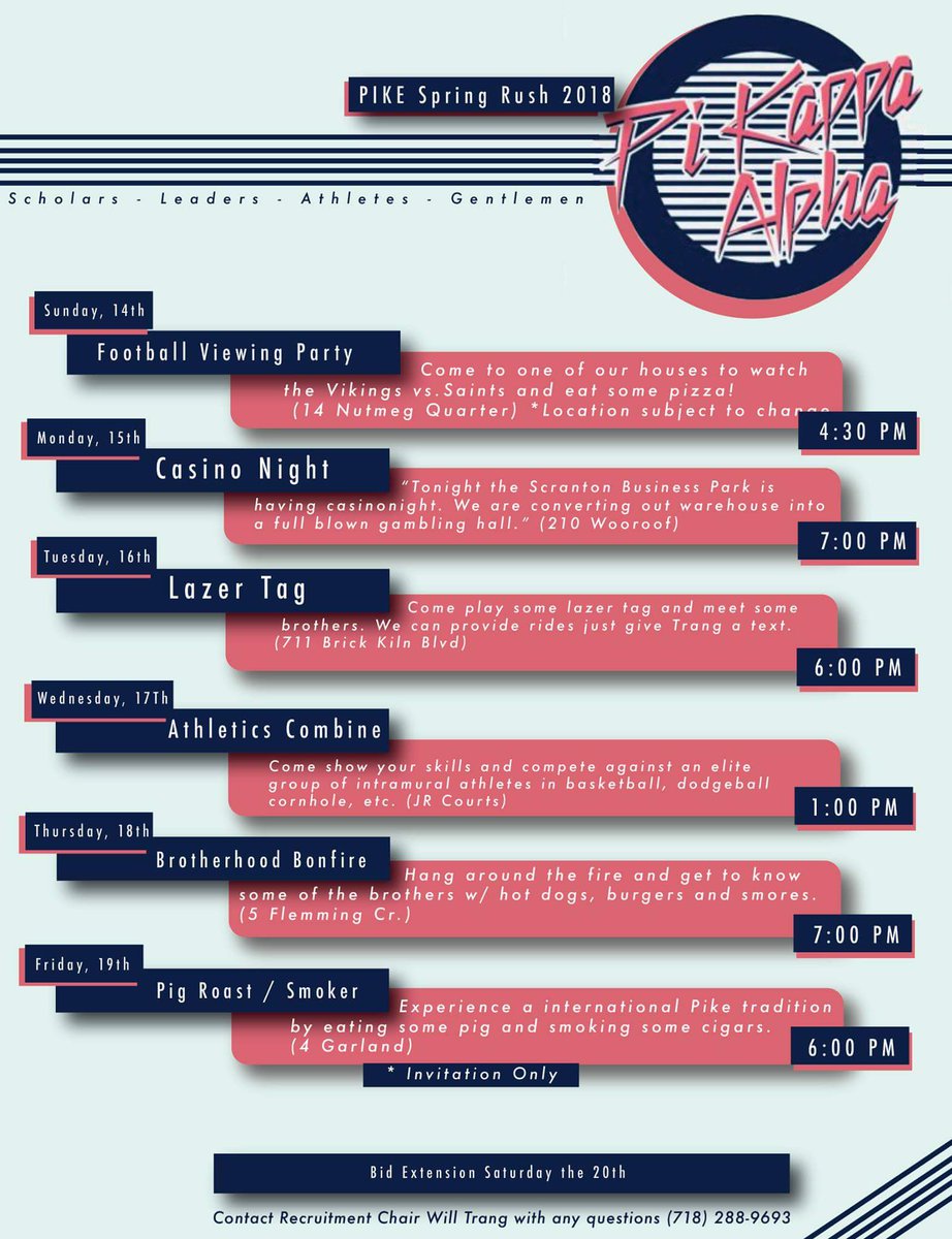 CNUPIKE's tweet photo. Heres our schedule for our Spring Rush events, come out and meet us! #RushPike https://t.co/hLsDw6b19M