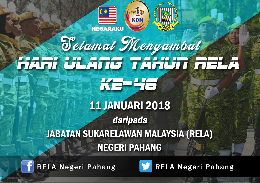 ArpLela's tweet photo. Selamat Menyambut Hari Ulang Tahun RELA KE-46 #SetiaBerbakti @relapahang @relamalaysia @Zahid_Hamidi @zulkifliabidin @RazibSRBrians https://t.co/j7khqt64zB