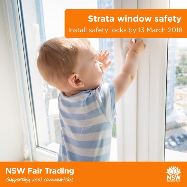 Be alert to window safety this summer. Strata schemes must install window safety devices by 13 March. Windows with safety devices installed can still be fully opened but it’s recommended that devices be engaged if children are present, to prevent falls ow.ly/ebGO30h8pvr