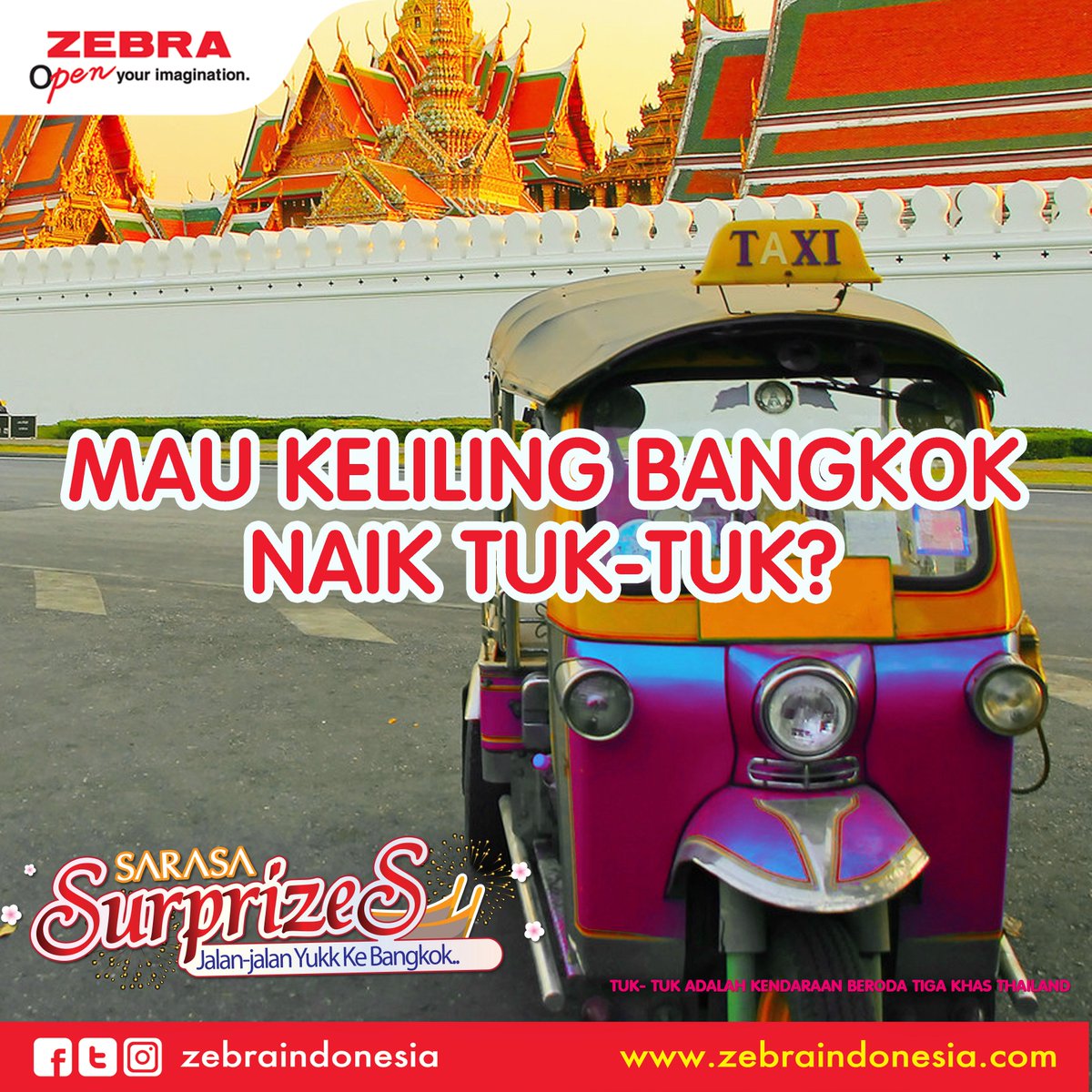 zebraindonesia's tweet photo. Ada yang mau keliling Bangkok naik tuk-tuk khas Thailand? 😁

#zebraindonesia #sarasasurprizes #zebrasarasa #zebratourtothailand #sarasaclip #pulpenzebra #zebrasarasaclip #liburankethailand #tripbangkokpattaya #pengenkethailand #explorethailand https://t.co/jxtSyHrFbF