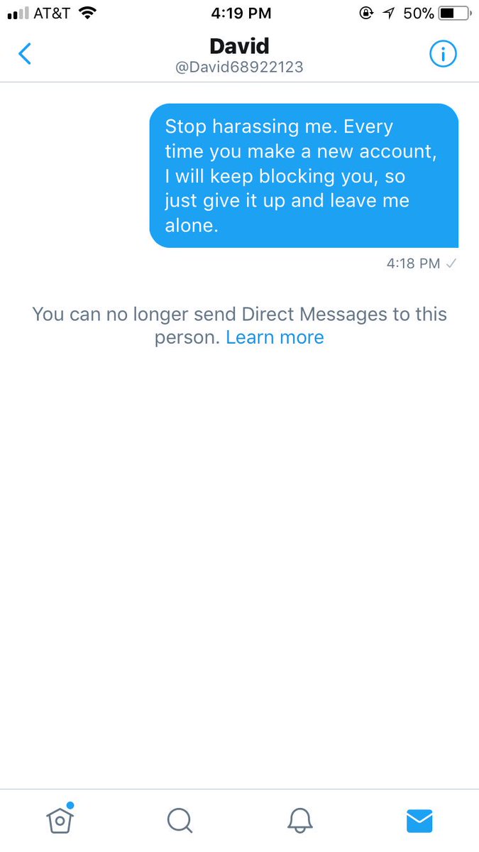 ChiefHopper1984's tweet photo. Update: this David person continues to harass others and myself, not only on this account but on all of my accounts. When I sent him this message, he blocked me because he is a coward. Again, if an account like this follows you, block and report. Don’t give him any chances. https://t.co/iIvOkbhclQ