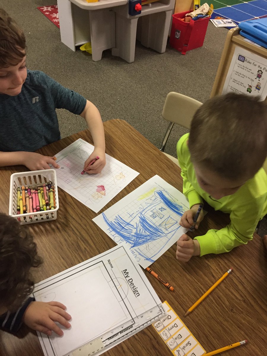 jpettykc's tweet image. Preschoolers had a visit from an architect as part of their Building Study. Today during small groups they became architects and designed a building of their own! #SCPSI