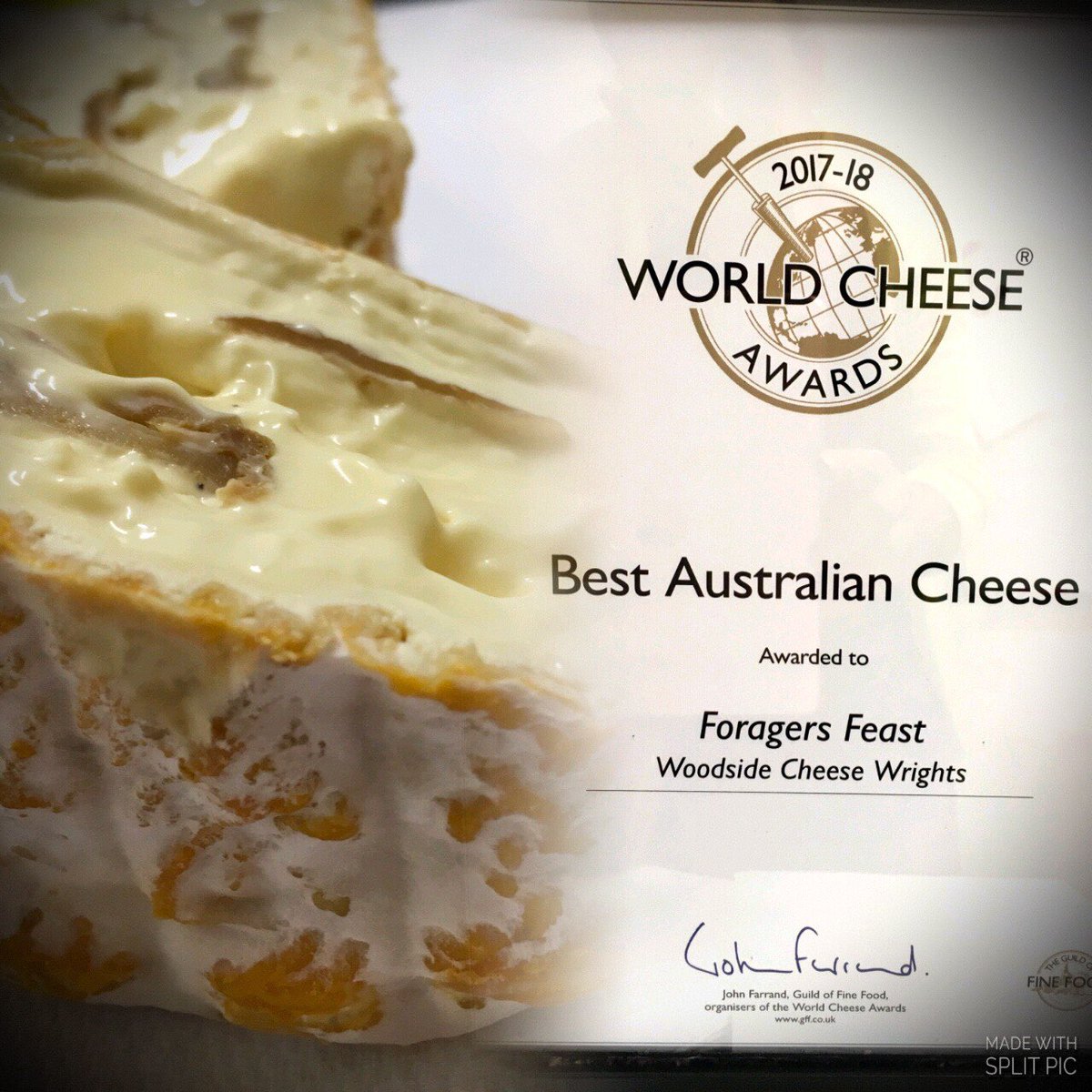 woodsidecheese's tweet photo. Our Foragers Feast was awarded A SUPERGOLD medal at this years #WorldCheeseAwards and took out the trophy for best #Australia #Cheese its stuffed with Adelaide Hills Pt ini mushrooms and super creamy! @guildoffinefood https://t.co/nY0W5XlQKK