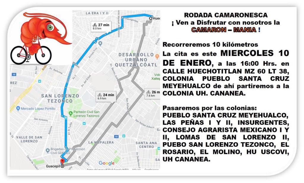 AzaleasChinas's tweet photo. #Camaronmania2018 apoya a @AlfredoHRaigosa en sus recorrido de #Precamapaña promoviendo el uso de la #bicicleta 10 kms diarios en 40 dias de #Precampaña =400 kms totales #AgendaCiudadana con propuestas de visión a Futuro #IztapalapaSustentable 
@PRD_CDMX@HectorSerranoC@CapitalMX https://t.co/qFDBdy0z3t