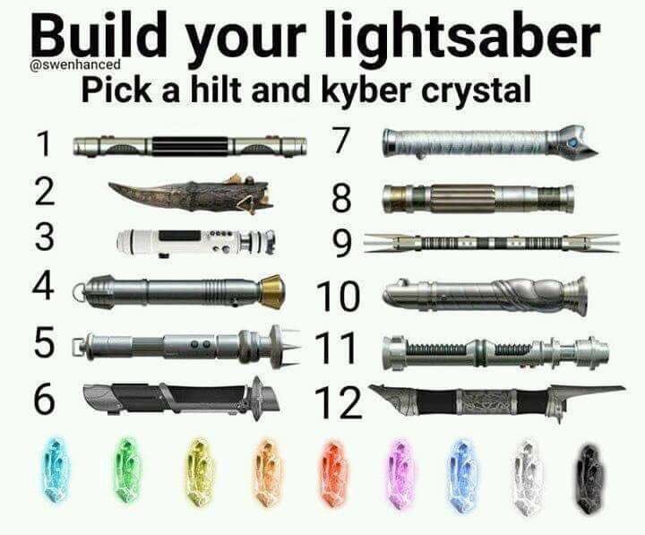 MentorSkywalker's tweet image. Build your own Lightsaber. Which do you pick? -LS #StarWars #WeaponOfTheJedi #Lightsaber