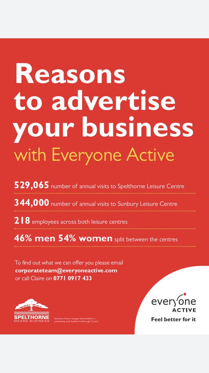 EACorporateTeam's tweet photo. Reasons to #advertise with #everyoneactive @eaSunbury @eaSpelthorne #business #branding #advertisement #b2c #health #EstateAgents #Dentist #tutor #beautican #hairdressers #nutrition #Mechanics #Plumber #Carpenter #Electrician https://t.co/OJFbQuaue2
