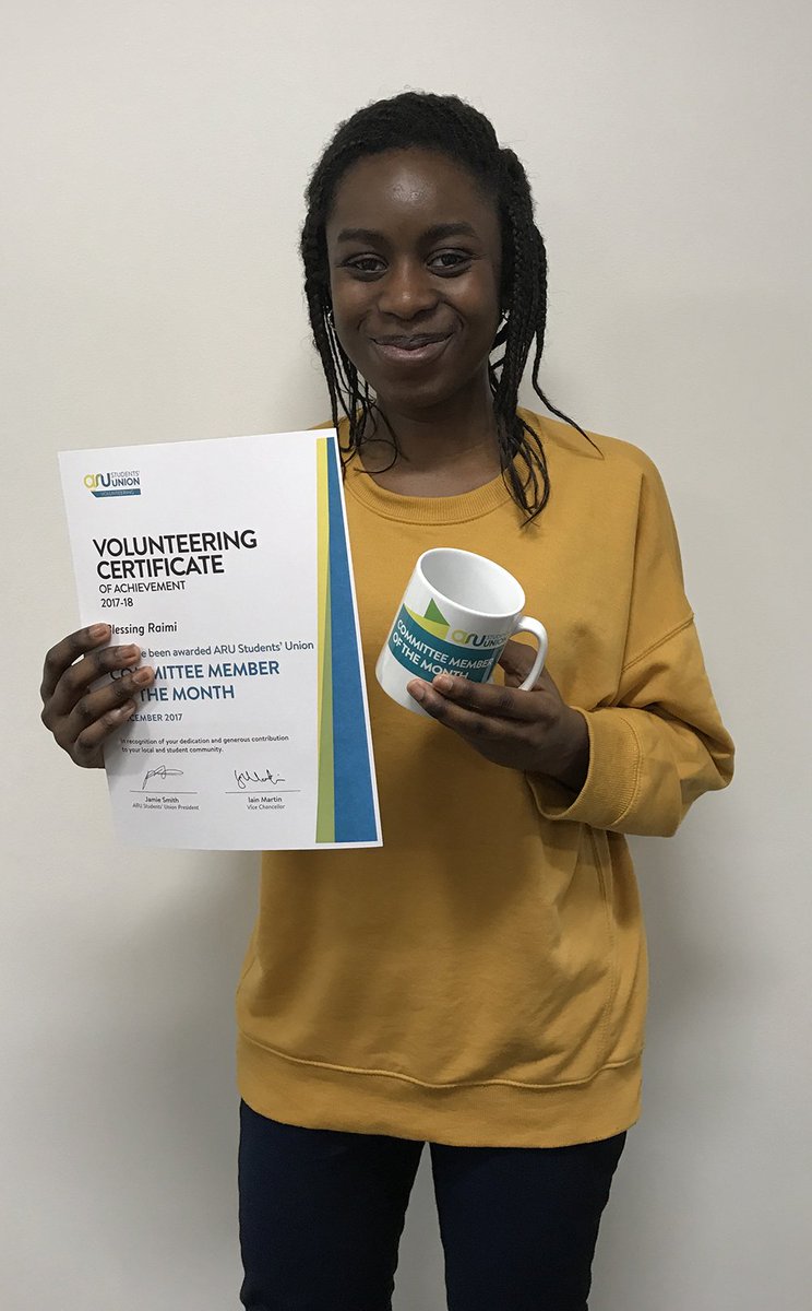 VolunteerARUSU's tweet photo. Well done to Blessing Raimi, our Committee Member of the Month winner in Cambridge for December 2017! ππ Read what she's been up to here πhttps://t.co/4AmP49Asdcπ https://t.co/zIxLM2KREe