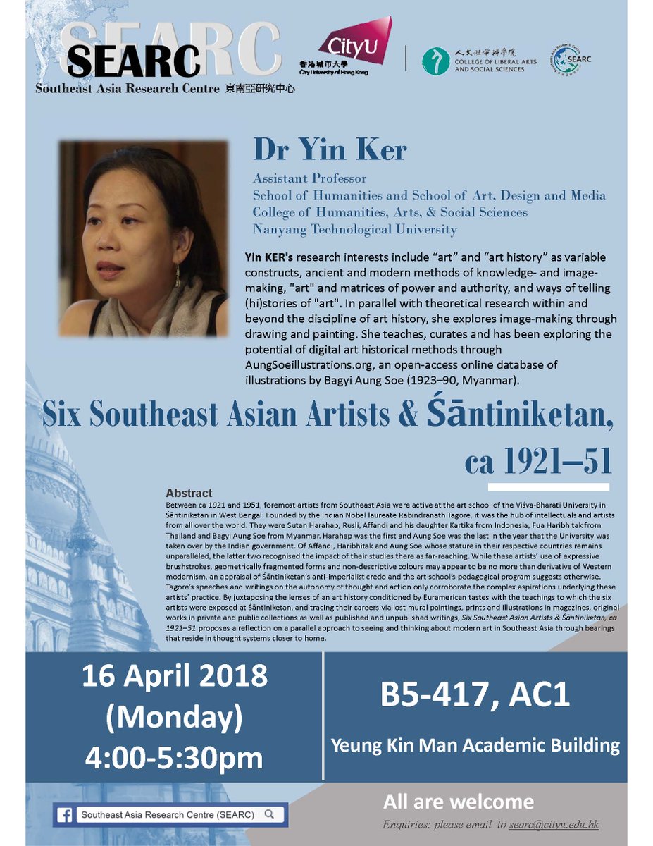 SEARC_CityU's tweet photo. @SEARC_CityU Seminar "Six Southeast Asian Artists &amp; Śāntiniketan, ca 1921–51", 16 April (Mon) at 4pm https://t.co/Fy6ToV9RuM