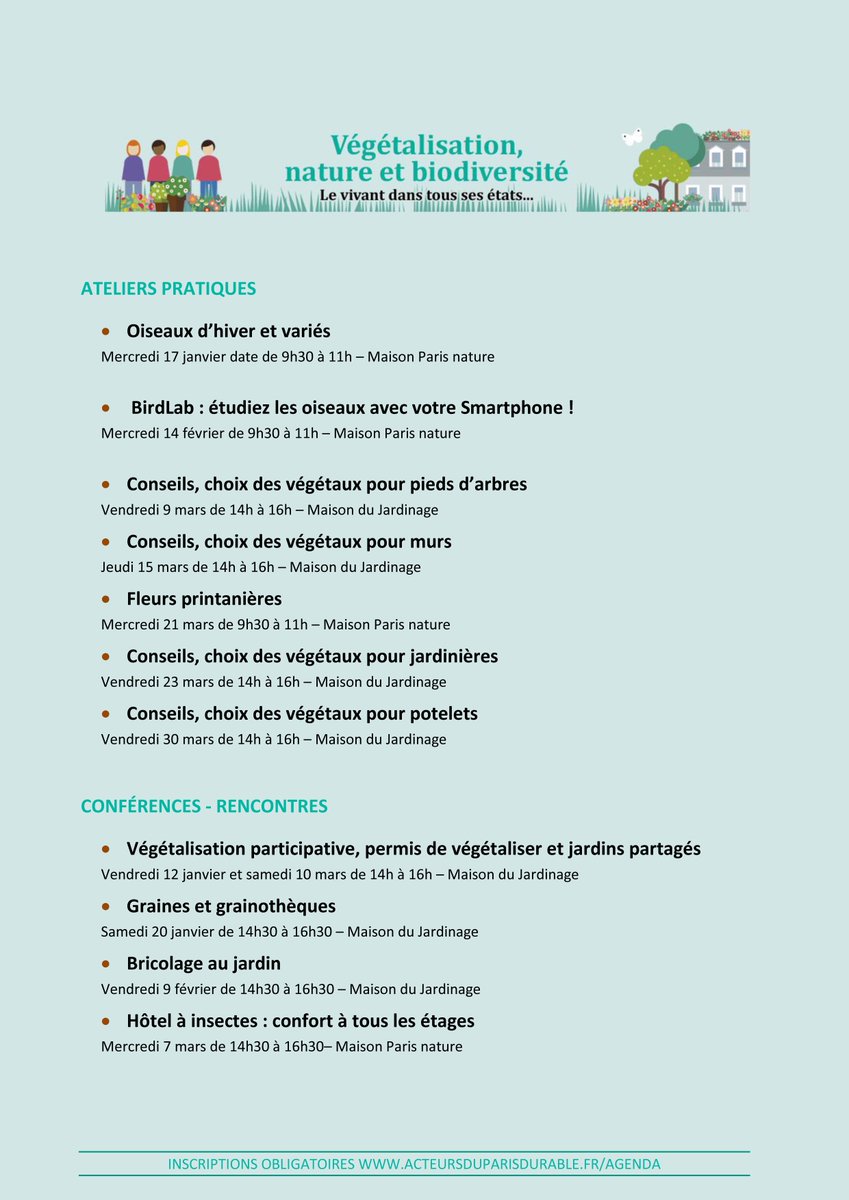 Parisbiodiv's tweet photo. Les activités de l'Agence d'Ecologie Urbaine pour les mois de Janvier, Février et Mars 2018 https://t.co/yR5r5E7mNe