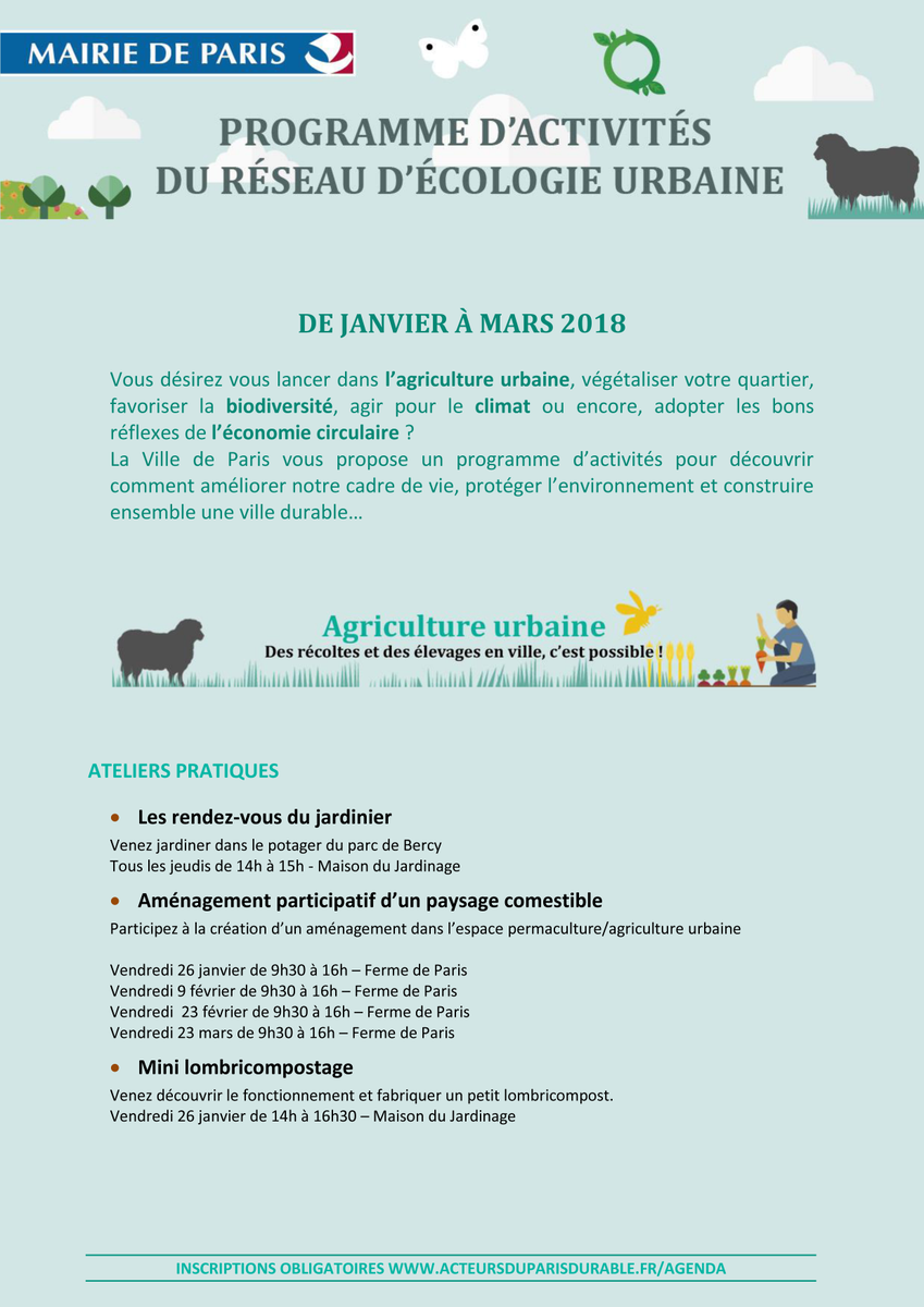 Parisbiodiv's tweet photo. Les activités de l'Agence d'Ecologie Urbaine pour les mois de Janvier, Février et Mars 2018 https://t.co/yR5r5E7mNe