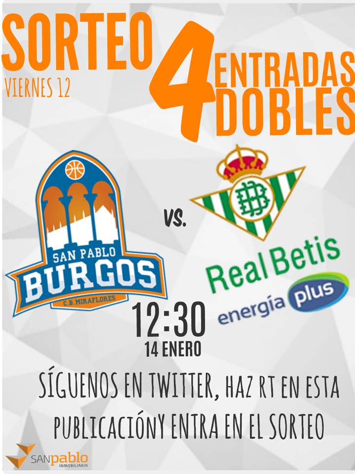 SanPabloInmo's tweet photo. Como ya viene siendo habitual, ya está aquí el sorteo de entradas para animar desde las gradas del Coliseum al @SanPabloBurgos Haz RT  y coméntalo con tus amigos, puede que os toque! https://t.co/dhgTYBvJn6