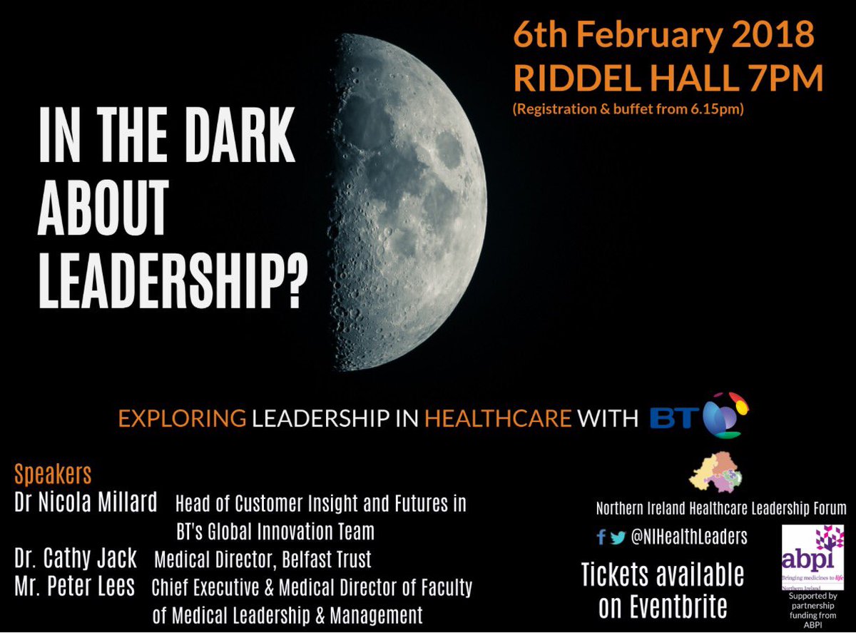nihealthleaders's tweet photo. UPCOMING EVENT- looking into the future of the NHS? 

In The Dark About Leadership?
6th Feb
615pm
Ridell Hall 

#collectiveleadership #QI https://t.co/SmBcvPGJzv