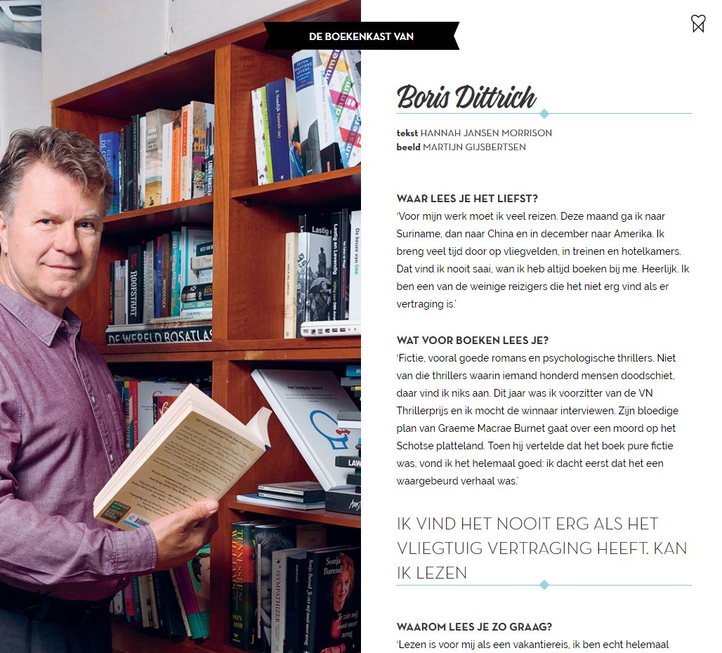 Boris Dittrich schrijft geschenkboek Spannende Boekenweken 2018. Lees waar, wat en waarom hij zelf graag leest in de boekenkast van livremagazine.nl/boekenkast/bor…