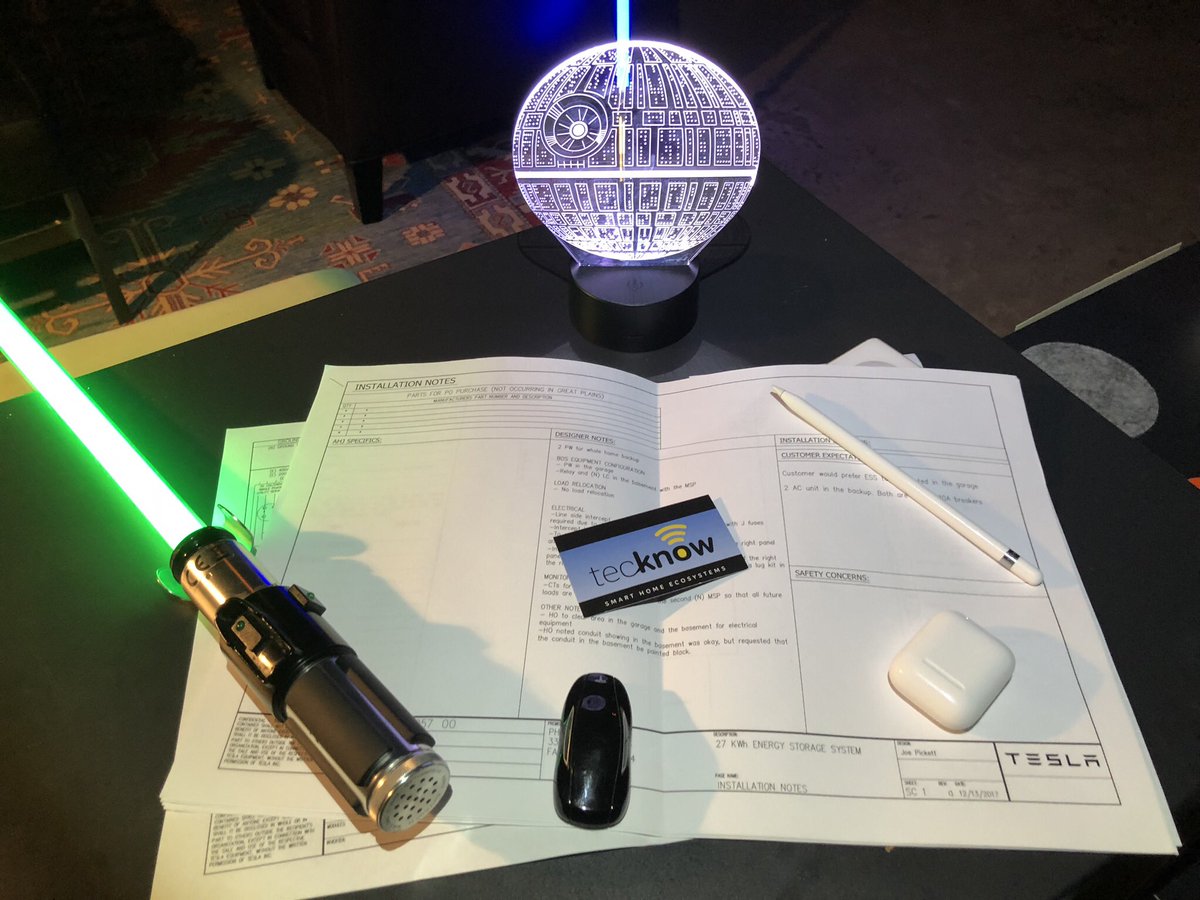 We Have The Plans!!!  

Tomorrow, a New Smart Home Category called “Energy Storage” is added in our TecKnow Model Home. Two Tesla Powerwall 2’s with  28kw of battery back up Technology, will Quietly, Cleanly, and Efficiently, back up our Smart Home in the event of grid failure.