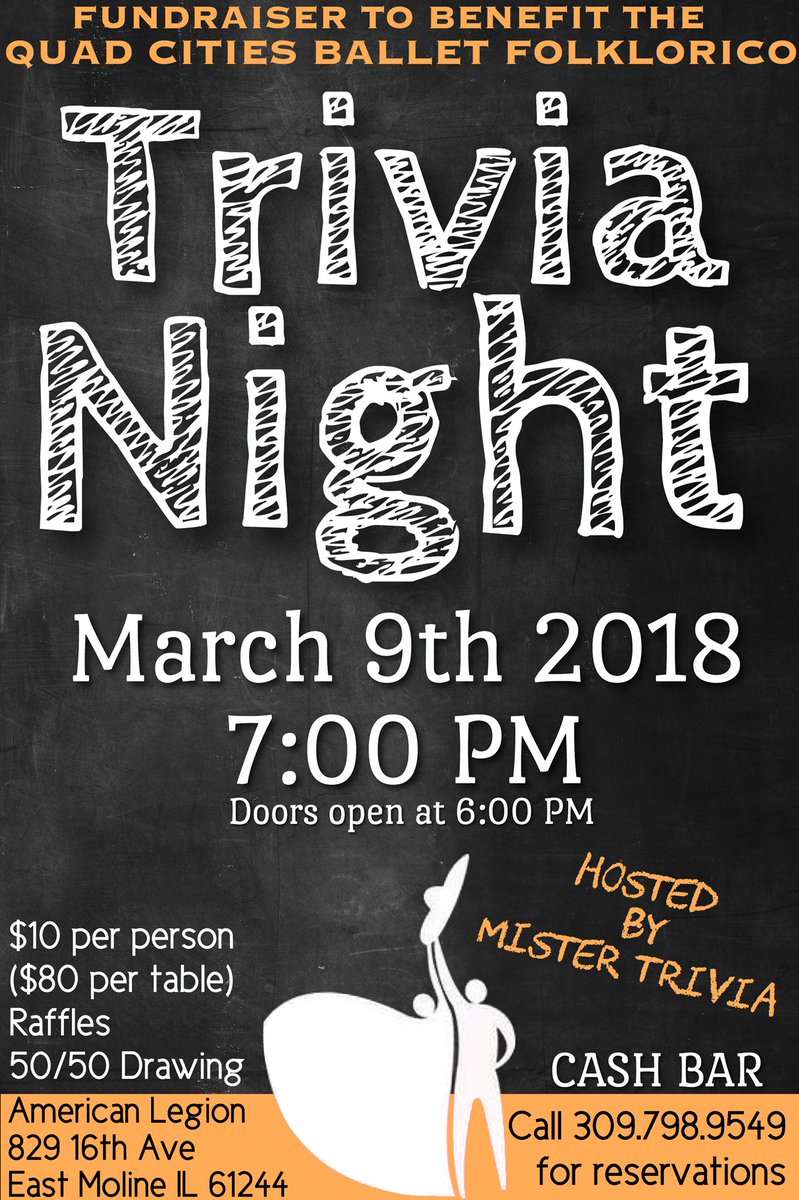 QCBF84's tweet photo. **ANNOUNCEMENT**
Come support QCBF at our TRIVIA NIGHT on March 9th at 7:00 PM. Call 309.798.9549 to reserve your table! #SupportQCBF https://t.co/1IBFkC6n1c