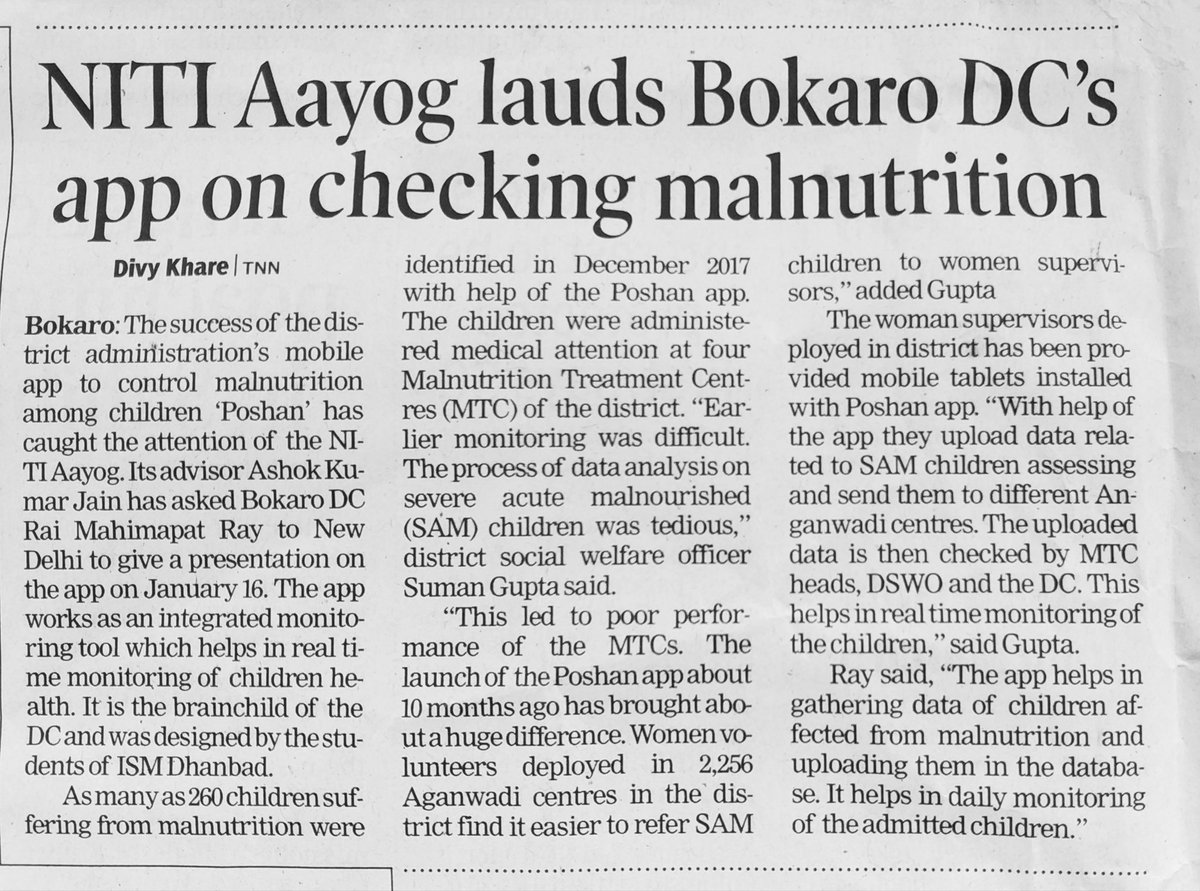 rmray's tweet photo. #Bokaro has sought to reduce #Malnutrition prevalence.
 1 of r efforts hv been 2use #technology to maximize bed-occupancy in #MTC runP jointly by @MoHFW_INDIA &amp; @UNICEFIndia. 
Hoping tht #Poshan #App is implemented across India. #NewIndia #TheChangeAgents
@NITIAayog @dasraghubar https://t.co/ZJrpbp7f8K