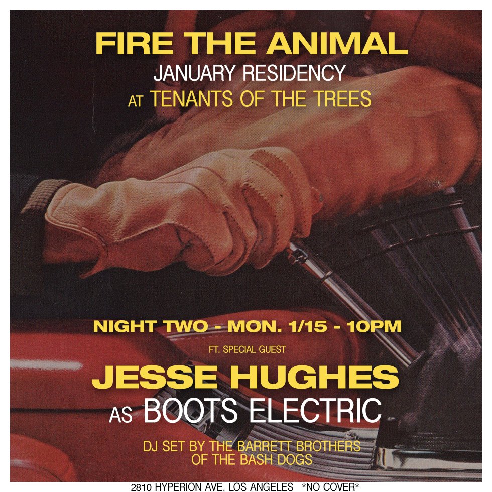 The special guest for night two of our residency at Tenants of the Trees, happening Monday 1/15 at 10pm, will be none other then Father Badass, aka Jesse Hughes, aka Boots Electric from <a href="/EODMofficial/">EaglesOfDeathMetal</a>. 21+, FREE ENTRY. Let the Rock n' Roll flow through you! #rocknroll #eodm
