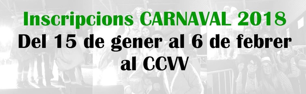 FestesVdV's tweet photo. Inscripcions Carnaval 2018 fins el 6 de febrer al Centre Cultural!! #vilanovadelvalles #socdefestes https://t.co/5r2OU3HlsW