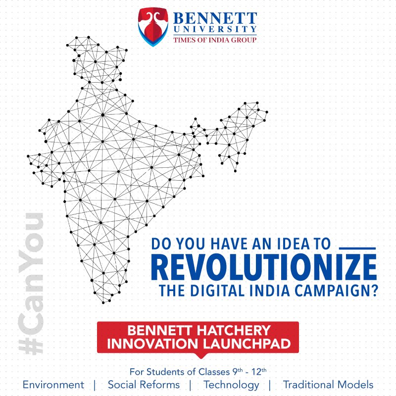 bennettuniv's tweet photo. Hereโs your chance to contribute to #DigitalIndia campaign!
Do you have a revolutionary idea?
Register here - https://t.co/qyMjXO1Idg
Entries open for all students of classes 9th to 12th under the categories #Environment #Technology #TraditionalModels #SocialReforms https://t.co/pHJBiWzrmv