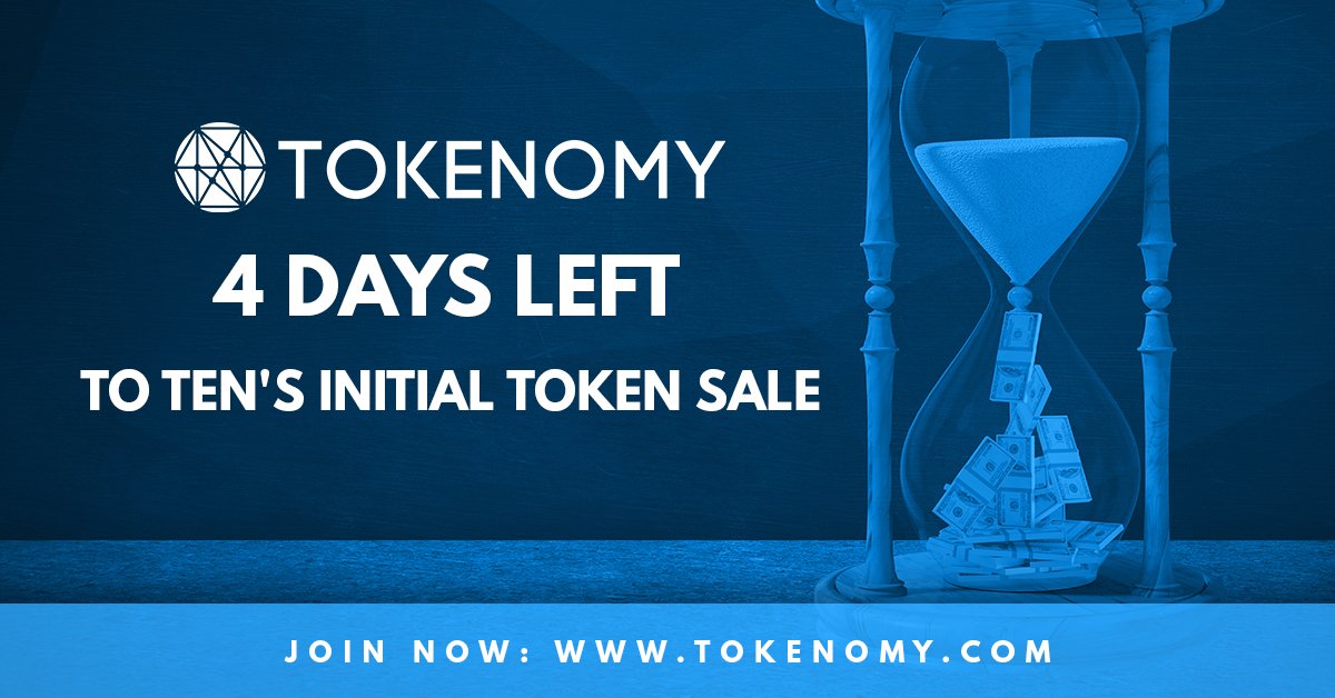 tokenomy's tweet photo. 4DAYS LEFT! TEN's Initial Token Sale starts Jan 15th 2018

Visit https://t.co/joo9h5h69G to start!
Join all our social media account for latest news https://t.co/axanxZyLwD