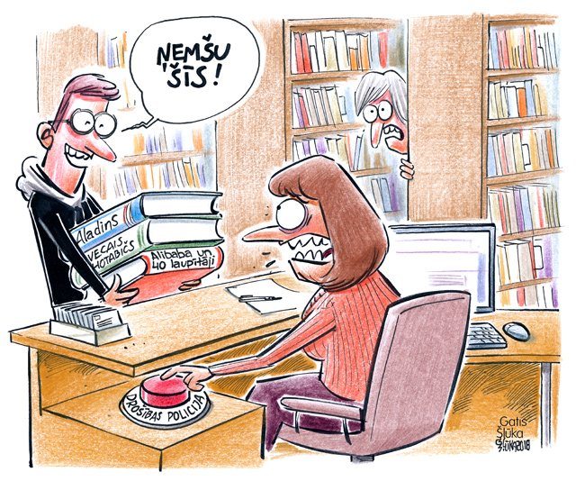 KarikaturaLv's tweet photo. Drošības policija aicina bibliotekārus iesaistīties potenciālo teroristu atpazīšanā un pievērst uzmanību interesei par islāmu. @MajasViesis https://t.co/OAVUm7lo74
